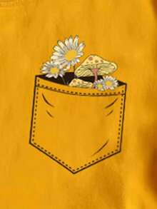 Camiseta amplia floral con estampado de seta de hombros caídos - Amarillo - Ver 5