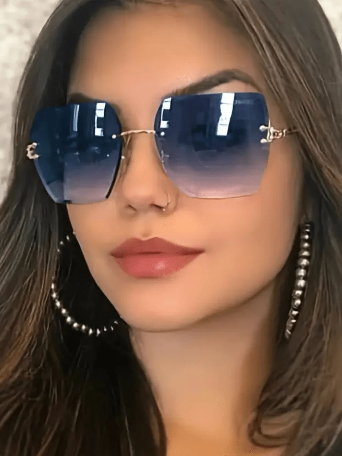 1pc Square Large Frame Rimless Y2K Fashionable Fashion Glasses Valentines Elegant Outfit For Summer Beach Vacation,Outdoor,Travel