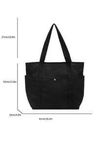 Fashionable Canvas Tote Bag, Versatile Shoulder Handbag,Preppy Book Bag For Book Week, Fashionable Tote Bag With Zipper, Large School Tote Bag, Multiple Compartments, Perfect For Beach, School, Work & Daily Use, Literary School Bag For Teens, Book Bag For Women Or Students, Perfect For Books, Shopping, Back To School And More