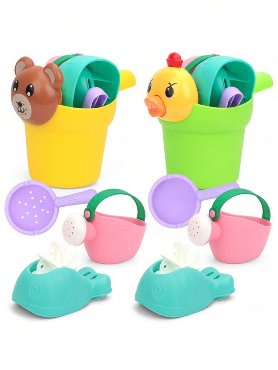 4 cái/bộ Trẻ em Cao su mềm Đồ chơi tắm Bịnh tưới nước Và bờ biển Gầu múc Đối với Con trai Và Cô gái - Nhiều màu - Xem 1