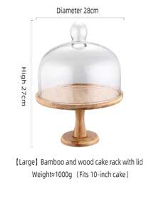 Birthday Cake Display Stand With Cover, Dessert Table With Dome Lid, Pastry Tray For Tea Party Tasting With Plate And Cover - Bamboo Tall Cake Pan - View 7