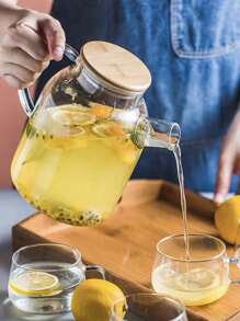 1pc Heat-Resistant Glass Tea Pot With Bamboo Lid For Brewing Tea, Lemonade, Cold Water, Flowers Etc. - Clear - View 1
