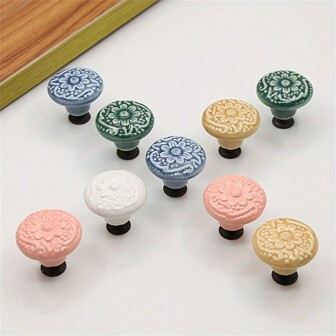 1pc Single Hole Ceramic Cabinet Knob Round Shape Drawer Pull Handle For Furniture Dresser Wardrobe, White/Pink/Yellow/Gray/Green, With Screws