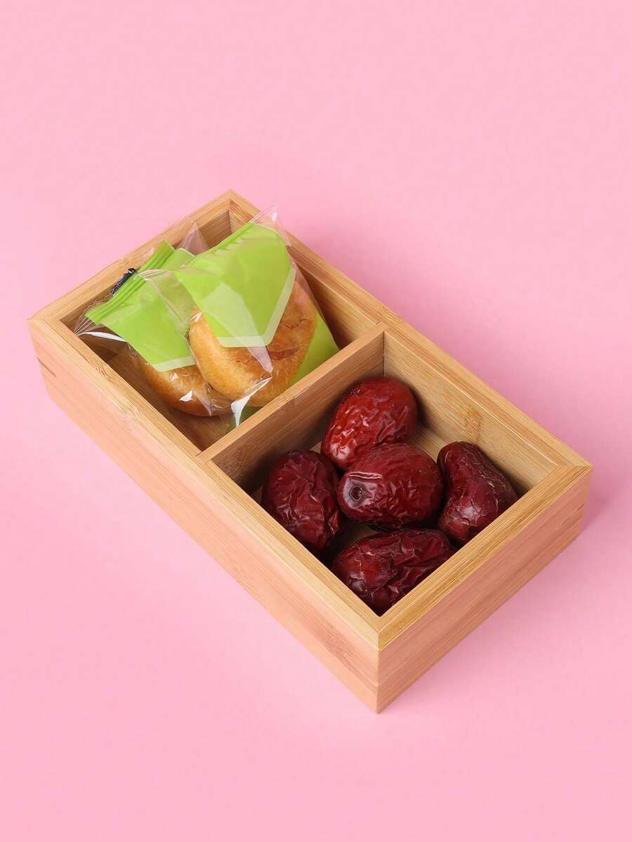 1pc Creative Bamboo Wood Nuts & Candy Storage Box With Compartments For Living Room Snacks, Nuts, Candies - Brown - View 1