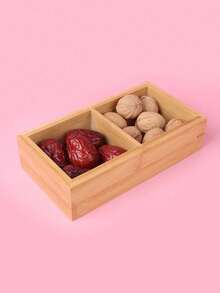 1pc Creative Bamboo Wood Nuts & Candy Storage Box With Compartments For Living Room Snacks, Nuts, Candies - Brown - View 3