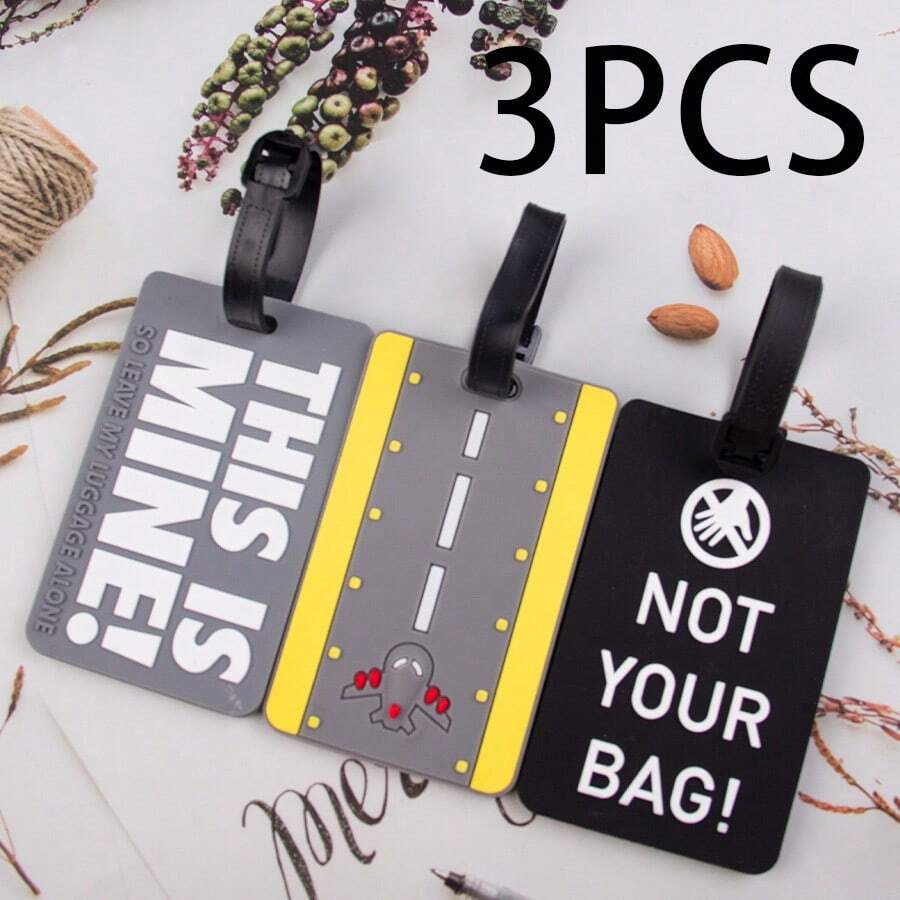 3入組黃色飛機跑道黑色not Your Bag！灰色這是pvc橡膠行李牌適用於行李箱,飛機旅行信函掛式行李牌行李識別卡防丟標籤 - 彩色 - 查看 1