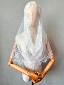 Bridal Lace White Shawl Head Veil For Muslin/ Wedding, Latin Black Head Veil Halloween Fall Clothes For Women