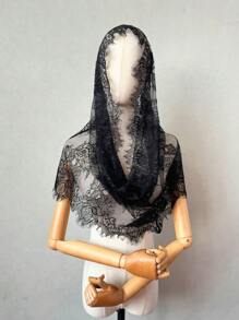 Bridal Lace White Shawl Head Veil For Muslin/ Wedding, Latin Black Head Veil Halloween Fall Clothes For Women