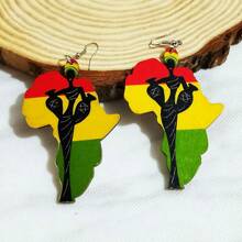 1pair Exaggerated Geometric Map Acrylic Dangle Earrings With Character Pattern Bohemian Festival Party Statement Earrings - Acrylic African Pattern Earrings - View 1