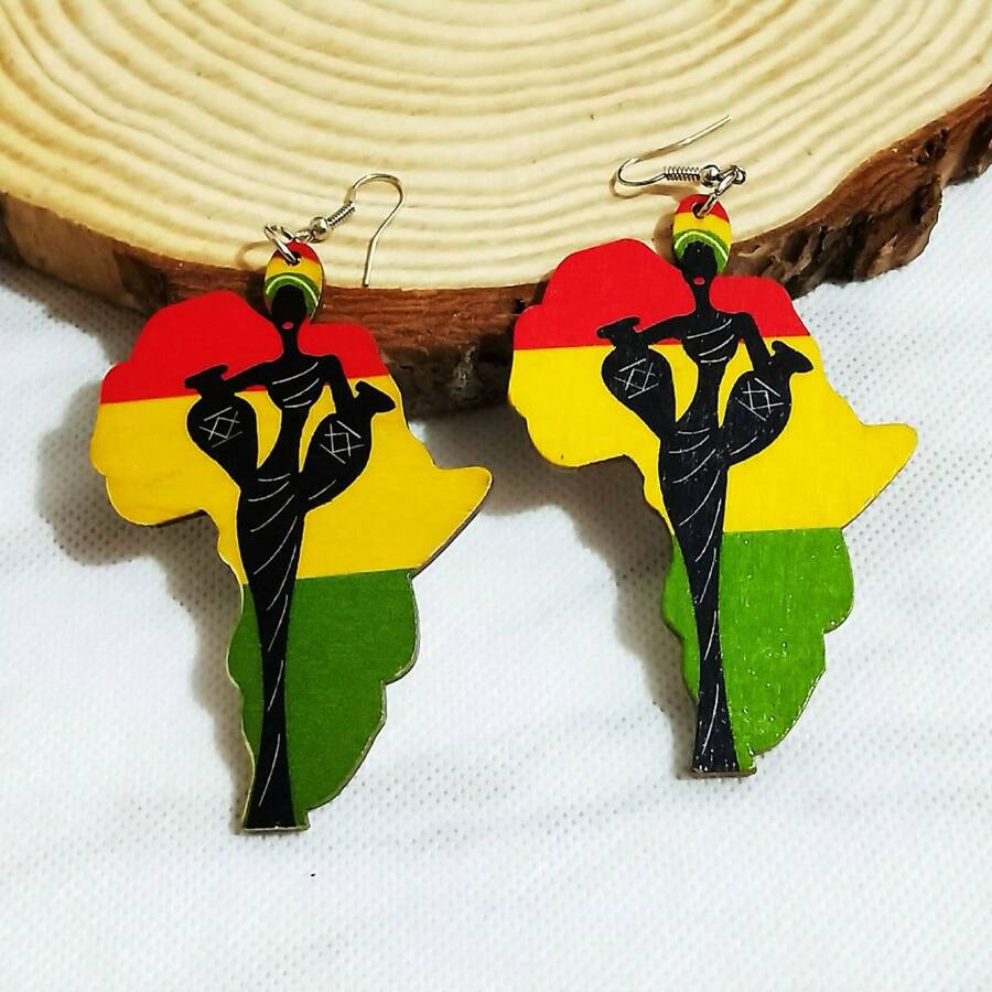 1pair Exaggerated Geometric Map Acrylic Dangle Earrings With Character Pattern Bohemian Festival Party Statement Earrings - Acrylic African Pattern Earrings - View 1