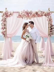 2.5ftx19.5ft Backdrop Curtain For Parties Thick Polyester White Wedding Drapes Panels Satin Curtains Decoration Back Drop Cloth For Photography Baby Shower Birthday Party Outdoor Decor - Hồng - Xem 2
