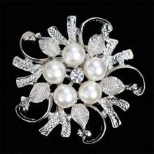 1入時尚方形鋯石和人造珍珠花束胸針，適合女士穿著 - 銀色 - 查看 1