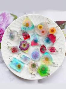 1个树脂首饰模具，硅胶材质，带孔，多种形状和尺寸，适用于环氧树脂首饰浇铸，可用于制作耳环、吊坠、钥匙扣和其他首饰，DIY手工制作。 - 白色 - 查看 8