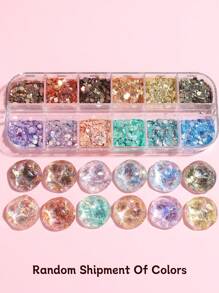 1 Box 12 Grids Colorful Glitter Sequins Nail Art Decoration,Y2K Pink Sparkly Mermaid Mixed Iridescent Hexagon Flakes Holographic Powder Sea Romantic 3D Decorations DIY Nail Charms Nail Gems Nail Supplies