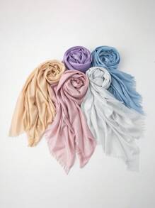 Pañuelo/hijab/pañuelo de cuatro caras impreso con hilo dorado/plateado, accesorio de playa para invierno y otoño - Multicolor - Ver 5