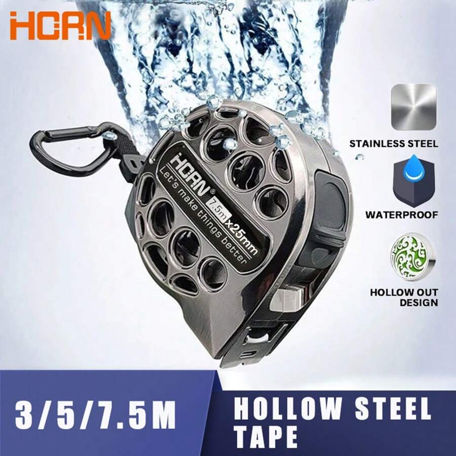 1pc Retractable Tape, Stainless Steel Measuring Tape, With Single Side Scale Waterproof Portable Retractable Measure Ruler, Hollow Design For Household Agricultural Industrial Woodworking