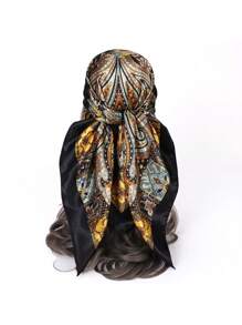 1pc Ladies' Paisley Print Head Scarf, Fashion Satin Square Scarf Suitable For Party And Daily Wear, Can Be Used As A Headwrap, Bandana, Or Bandana Top Bandana,Hair Band,Head Band Ideal For Dressing Up Your Look - Beige - View 3