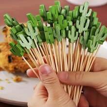 100pcs Bamboo Creative Cactus, Pearl, Duck Egg, Pink Heart Dessert Fruit Picks, For Party Gathering Sweets