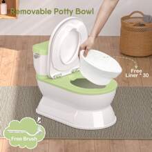 2-In-1 Toddler Potty Training Toilet - Larger Potty Chair And Removable Training Seat With Realistic Flush Sounds, Flip-Up Toilet Seat, Storage Bin And Toilet Paper Holder For Kids 1-3 Years Old - 綠色 - 查看 5