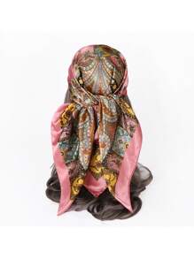 1pc Ladies' Paisley Print Head Scarf, Fashion Satin Square Scarf Suitable For Party And Daily Wear, Can Be Used As A Headwrap, Bandana, Or Bandana Top Bandana,Hair Band,Head Band Ideal For Dressing Up Your Look - Beige - View 16