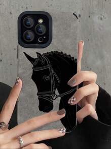 1 Pc Retro Black Horse Pattern Soft Scratch-Resistant Mobile Phone Case Compatible With Apple And Models