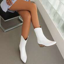 Women's Riley Western Booties, Classic Suede Slip On Riley Scroll Western Boot Stitching Ankle Boots Cowboy CowGirl Boots Low Heel Sheriff Boot For Women - trắng - Xem 3