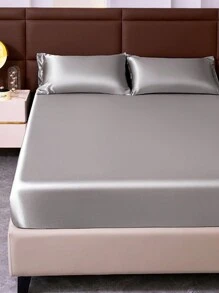 4pcs Satin Solid-Colored Bed Sheet Set (1 Fitted Sheet, 1 Flat Sheet And 2 Pillow Cases, Pillows Not Included)