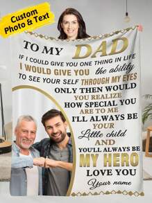 1pc Custom Photo And Text To My Dad Fathers Day Blanket, My Hero Love You Blanket, 5 Sizes For You, For Father Birthday Gifts From Son Daughter, Personalized Gift For Father From Children, Ideal For Birthdays, Father's Day