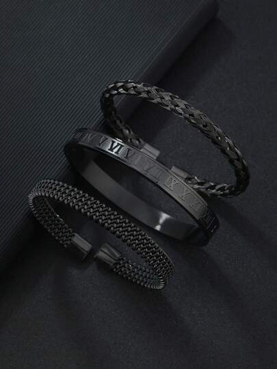 3pcs/Set Stylish Bully Stainless Steel Roman Word Twist Weave Crosshatch Decoration 's Bracelet Set Suitable For Everyday Matching Use Festive Jewellery