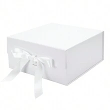 白色帶結禮盒5入組，帶蓋8 x 8 x 4英寸，可摺疊的男儀奉承禮盒，磁力禮盒，適用於禮物、婚禮、聖誕節、生日 - 白色 - 查看 3