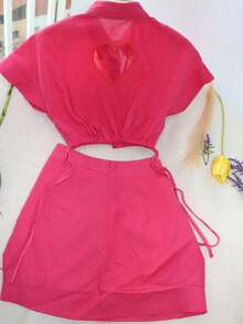 Women Two-piece Outfits - 玫紅色 - 查看 2