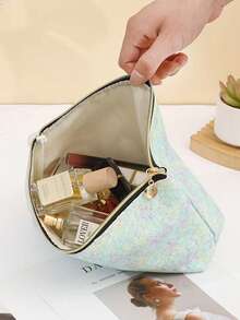 1pc Sparkly Lace Makeup Bag For Cosmetic Tools, Sunscreen, Foundation, Storage, Travel Cosmetic Bag Cosmetic Storage Organizer Cosmetics Bags Cosmetic Organiser - Pink - View 5