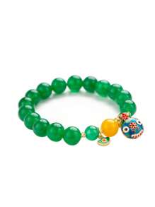 [VE] 1pc High-Quality Natural Agate & Mythical Beast Bead Bracelet. The Agate Has A Warm Luster And The Mythical Beast Design Is Unique, Symbolizing Wealth And Prosperity. Wearing This Bracelet Can Enhance Personal Charm, Bring Success In Career, And Abundant Fortune. Natural Gemstone Color Is Random. - Green - View 1