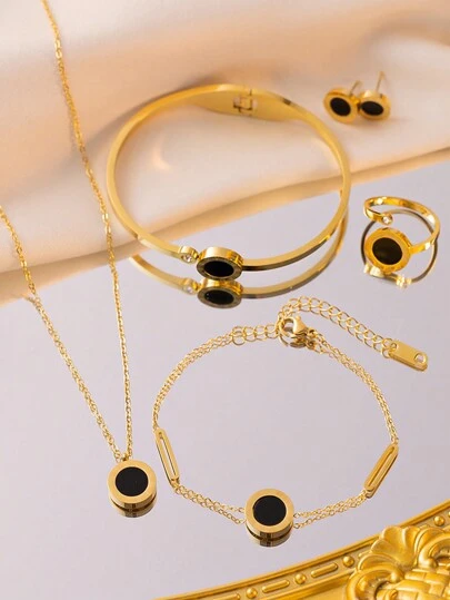 1 套不锈钢简约时尚项链套装，带罗马数字，创意个性化精致设计，是约会、生日、女性日常佩戴的理想礼物