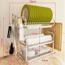 LIVINGANDHOME Living And Home 3 Layers Dish Drainer Rack,Compact Stainless Steel Dish Drying Rack With Drain Tray,Cutting Board Holder And Cutlery Holder,Kitchen Organizer Storage Shelf For Countertop - White - View 4