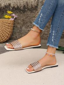 Women's Plus Size Flat Sandals, Fashionable Casual Open Toe Slipper For Outdoor