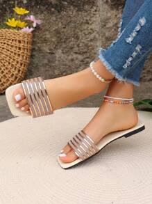 Women's Plus Size Flat Sandals, Fashionable Casual Open Toe Slipper For Outdoor