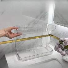1pc Bathroom Storage Rack Double Layer Transparent Cosmetic Organizer Shelf For Perfume, Makeup, Glass & Cup, Toiletries - Transparent - View 3