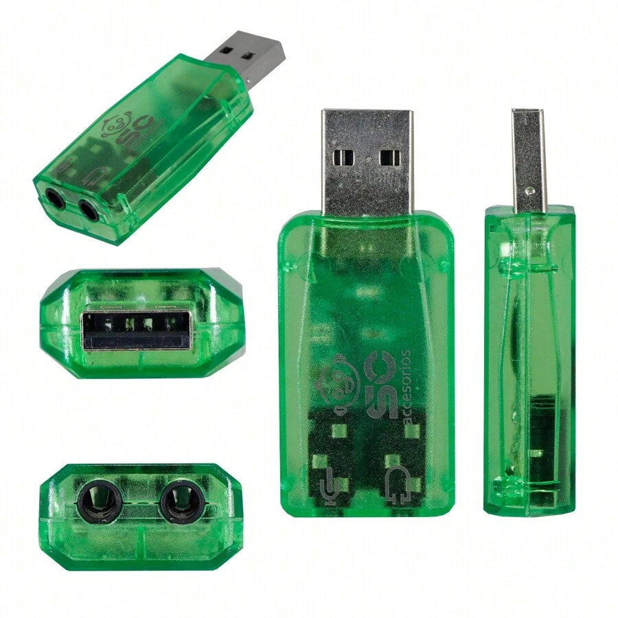 Tarjeta De Sonido USB Externa Audio 5.1 3.5mm Compatible Con PC, Laptop Y PS5 Placa De Sonido USB Portátil - Verde - Ver 1