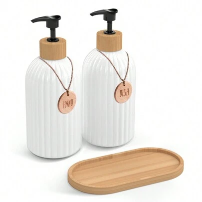GAONLY 2 件可再填充皂液器，带白色液体泵和托盘 - 方便的手动和洗洁精瓶，适用于浴室配件、收纳盒、家居装饰和家具家居浴室装饰秋季装饰返校