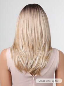 20 英寸长金色假发，女士合成假发，带刘海，渐变色，深色发根，多层假发，耐热，适合日常派对、学校、母亲节佩戴 - 彩色 - 查看 7