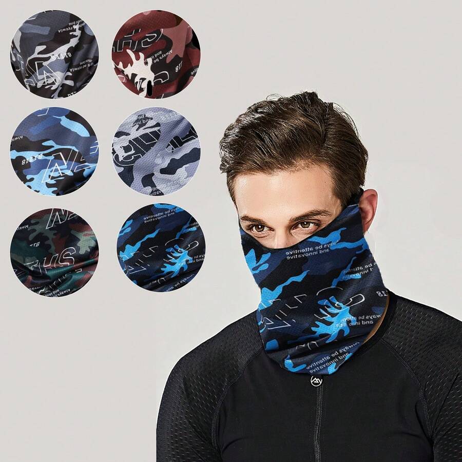 1入組多色酷迷彩頸部圍巾臉巾,男士戶外運動防曬騎行冰絲罩帽耳掛臉部保護罩 - 彩色 - 查看 1