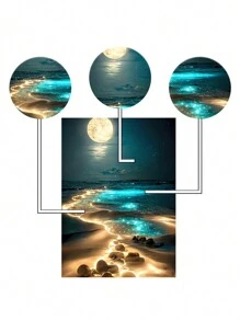 Rompecabezas de madera con forma asimétrica de la luna en la playa, diseñado para adultos, pintura decorativa de rompecabezas de madera, regalo para el Día de San Valentín, Día del Maestro, Navidad, rompecabezas