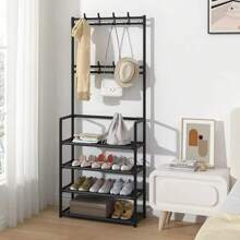 LIVINGANDHOME Living And Home 4 Tier Shoe Rack With Hat Rack Coat Stand,Shoes Storage Organizer,Freestanding Space-Saving Coat Rack Hanger With Shoe Storage Shelf For Living Room/Bedroom/Entryway/Hallway - Black - View 6