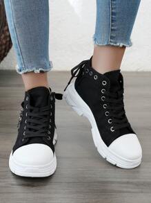 Zapatos casuales para mujer de talla 35-45, todo el año, con suela gruesa que aumenta la altura, diseño transpirable y cómodo, cierre de cordones, estilo de moda, versátil y ligero, adecuado para deportes y uso diario