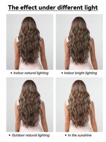 26 Inch Brown Highlight Long Body Natural Wave Synthetic Wig For Women Middle Part Natural Looking Wig For Girl Daily School Mother Day Wear Use - 彩色 - 查看 10