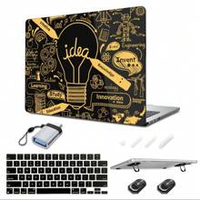 適用於macbook Air Pro 13.3 13.6 14.2 15.4 15.3 16.2英寸的筆記本電腦保護套,適用於m1 M2 M3 Pro/max 2010-2024年款式。黑色水晶硬殼套+鍵盤膜+迷你攜帶支架+otg轉換器 - Black Shell Gold Creative Bulb - 查看 2