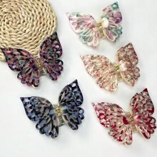 雙層印花蝴蝶髮爪，優雅且甜美的哥特風格，醋酸纖維大虛通雙層蝴蝶髮爪夾，馬尾髮夾，後頭髮夾，大髮爪髮夾 - 彩色 - 查看 6