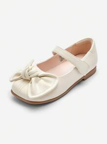 Balabala Mary Jane Flats - Cute Bow Decor Adjustable Strap Dress Shoes For Kids - White - View 4