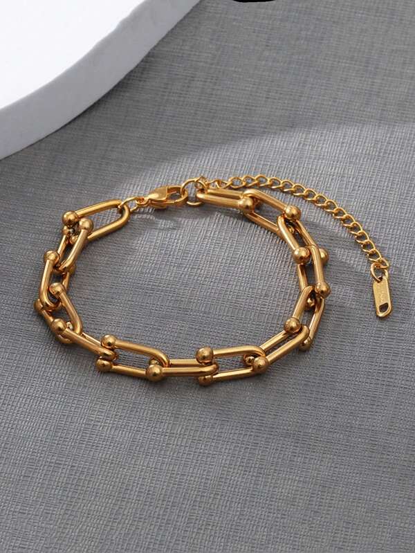 MECYLIFE Pulsera De Herradura De Acero Inoxidable En Forma De U Popular, Pulsera De Cadena Para Mujer, 1 Ud.